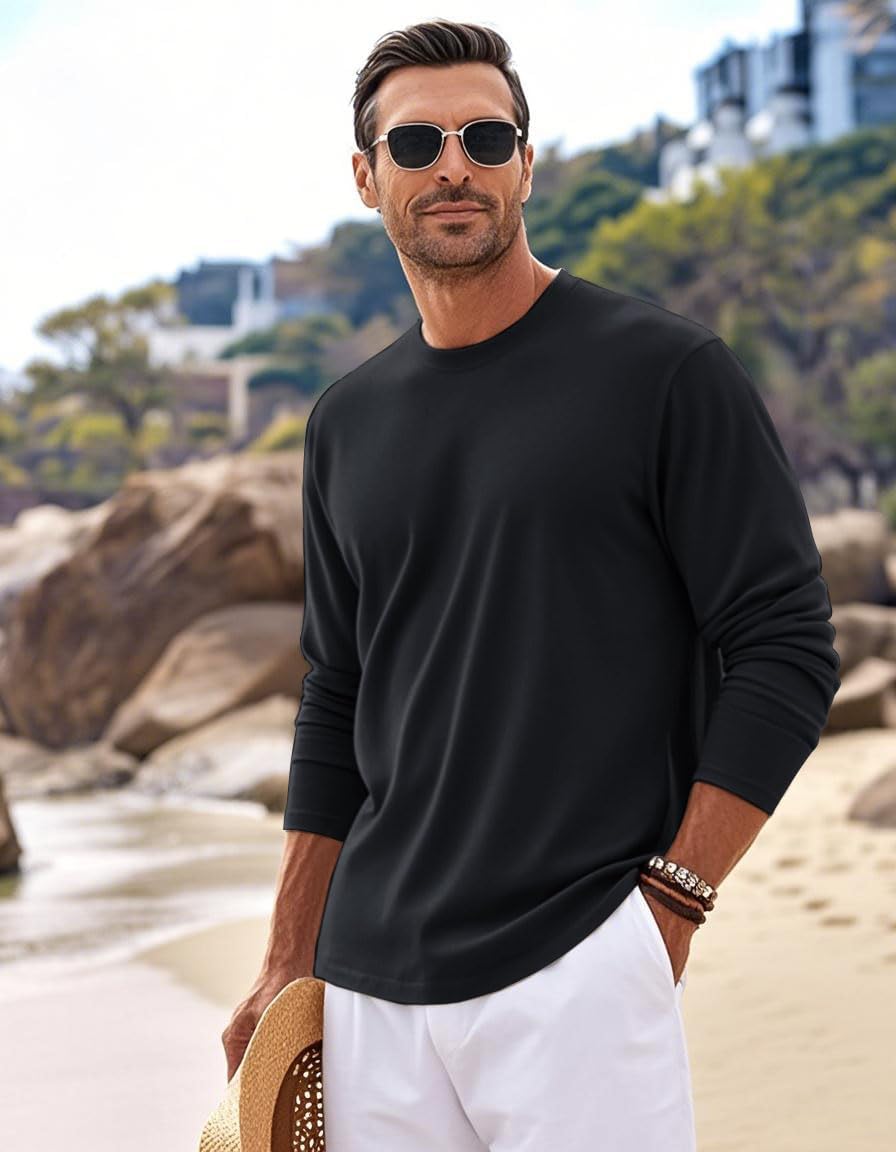 MAGNIVIT Men's Shirts Long Sleeve Cotton T-Shirt Crew Neck Midweight Tees Classic Basic Casual Tops Plain Soft Shirt - Image 3