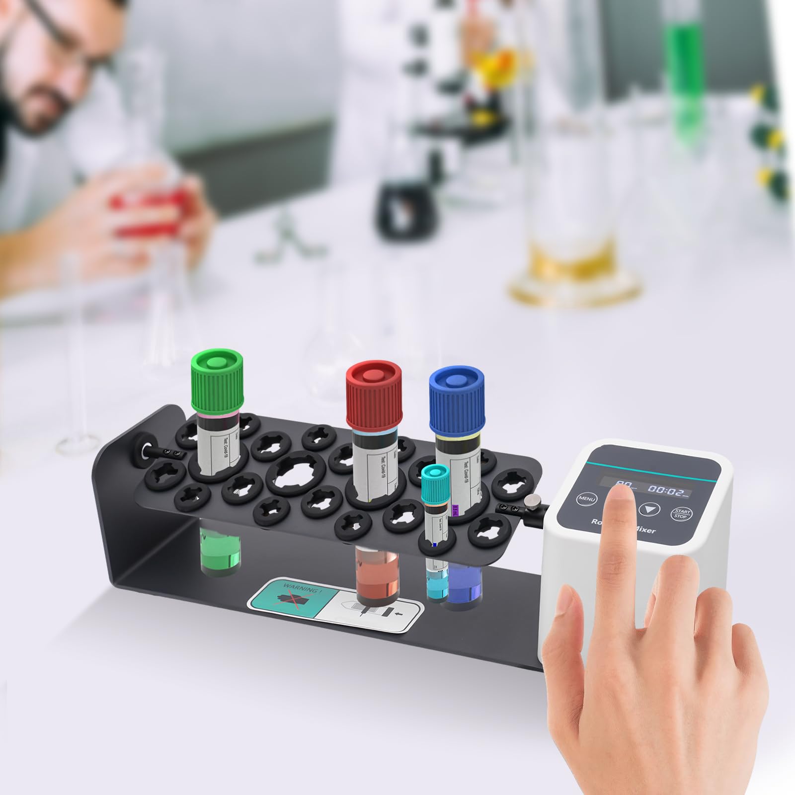 Digital Long Axis Rotating Mixer Shaker, Lab Tube Mixer, 20-80 RPM Adjustable Speed, 1 min - 23 hr 59 min Timer Design, for 2/5/10/15/50 ml Tubes