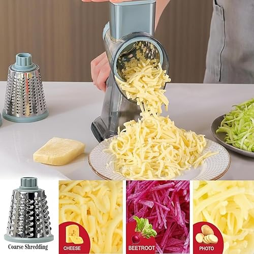Miniatura 2 de Rallador rotativo de queso, multiusos, de acero inoxidable, rallador de queso con mango sin esfuerzo para zanahorias, papas, verduras y frutas (azul)