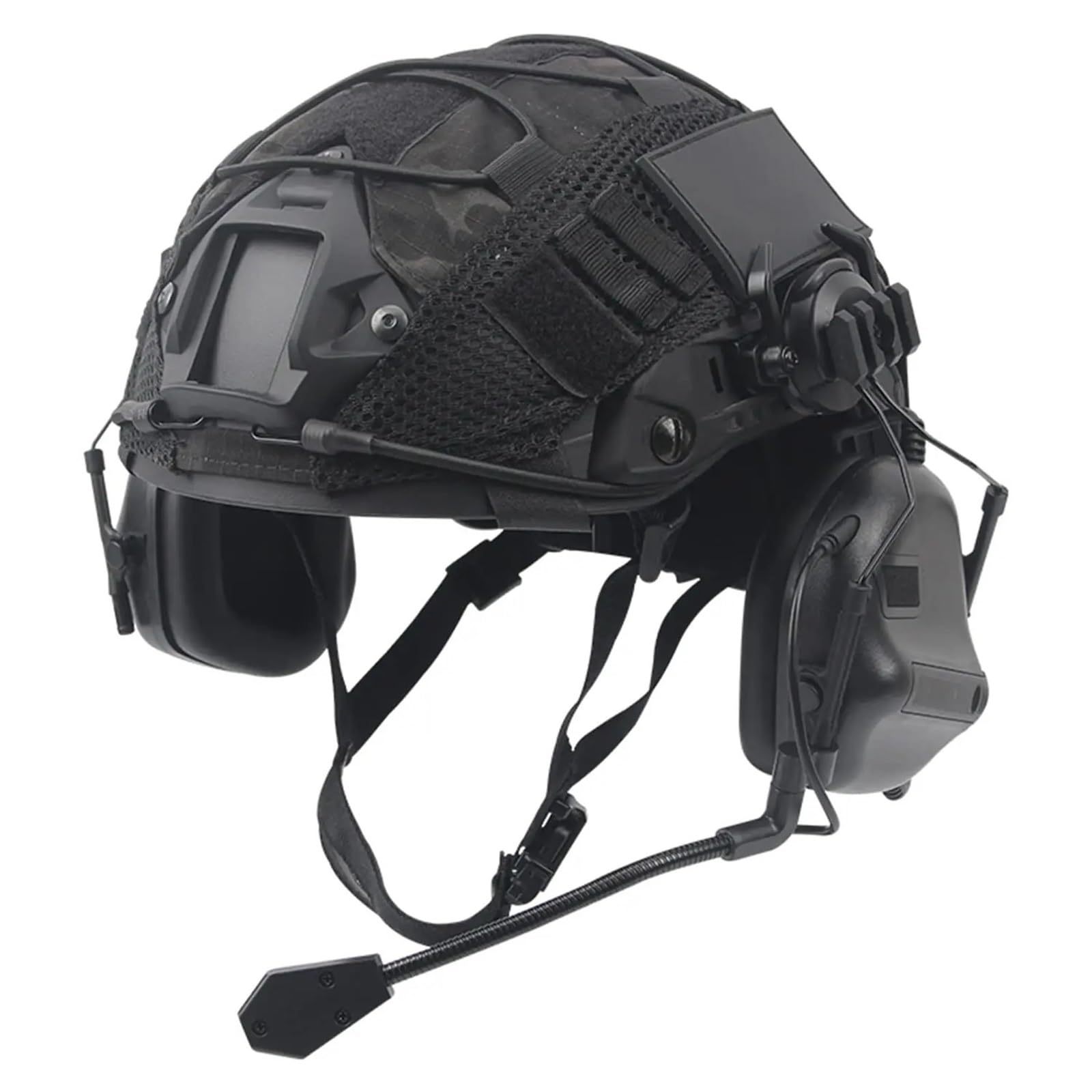 Casque tactique airsoft avec rails latéraux sombres et camouflage