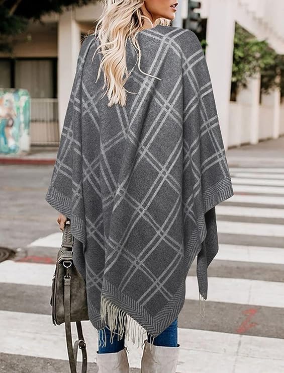 Image of LittleMax Women's Shawl Wraps, Fall Clothes Open Front Boho Cardigan Plaid Knitted Sweater
