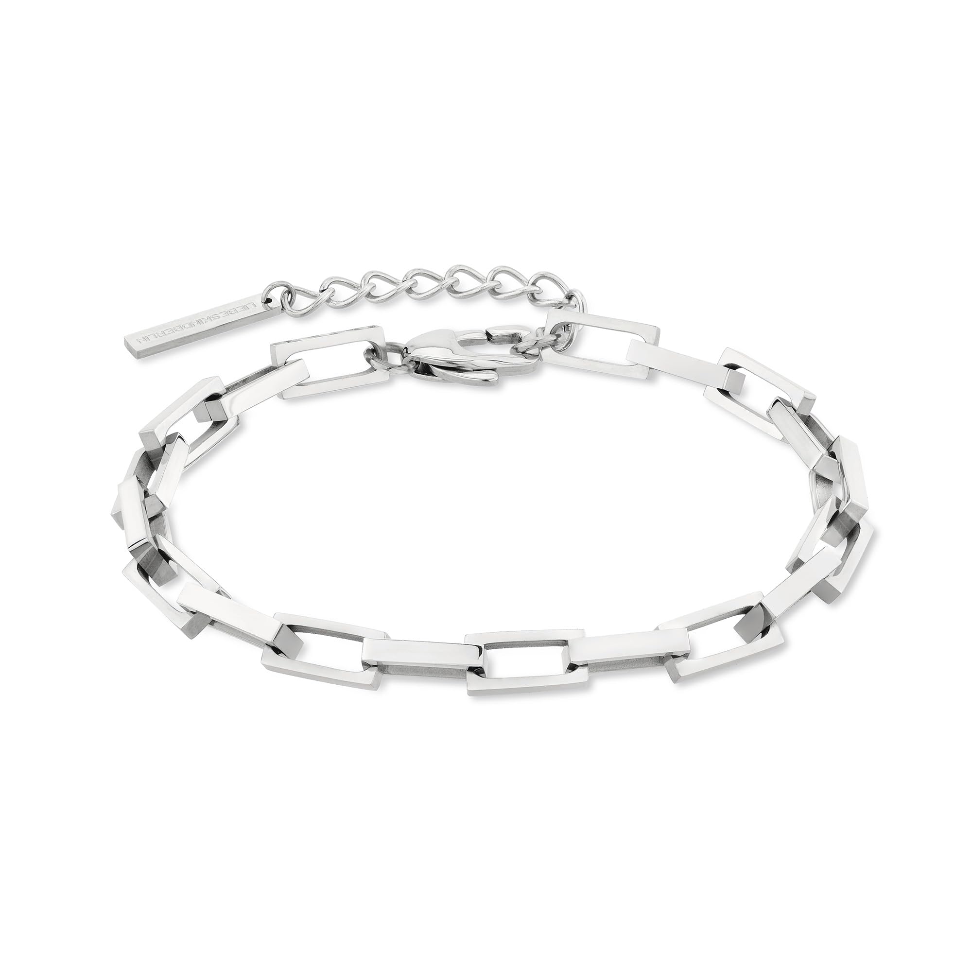 LIEBESKIND BERLIN Damenschmuck– Kette und Armband aus cooler eckiger Linkchain und passenden Ohrsteckern aus Edelstahl – Moderner Schmuck für Alltag & besondere Anlässe