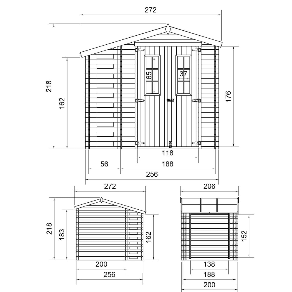 TIMBELA Gartenhaus Holz Mit Brennholzschuppen M386C - Geräteschuppen Holz B272xL206xH218 cm/ 3,53 + 0,97 m2 Lagerschuppen - Fahrradgarage Holz Wasserfestes Dach