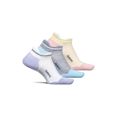 Feetures Elite Ultra Light No Show Tab 3 Pair Pack No Show Socks Shoes White Lilatech/Gray Sky/Sandy Melon