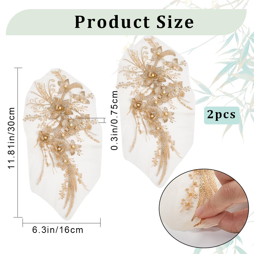 Appliques Dentelle Fleurs & Perles - 2 Pièces Blanc - Patch Broderie à Coudre Pour Robe Mariée, Déco Vêtements