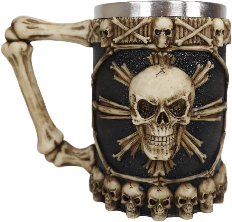 Ebros Gift Large 'Pirate Bootleg Rum' Skeleton Cross Bones Skull Beer Stein Tankard Coffee Cup Drink Mug 20oz With Bony Handle Time Waits For No Man Caribbean Pirates Accent