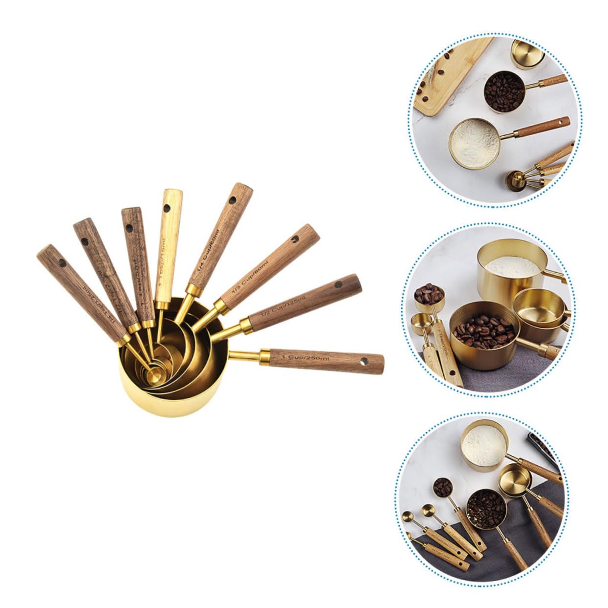 SHOWERORO 8piezas Cucharas Medidoras De Inoxidable Apilables Con Mango De Madera Para Cocina y Repostería Para Ingredientes Con