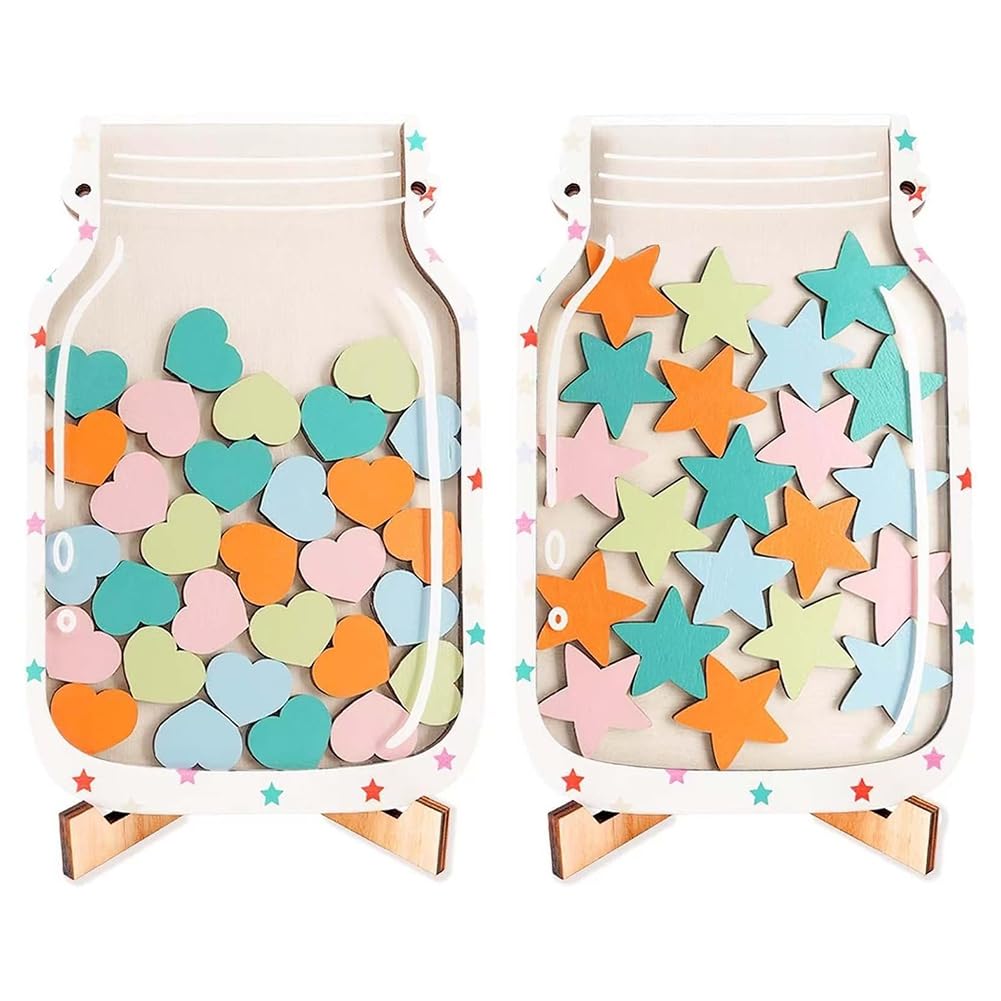 Bijuan Magnetic Reward Jar for Kids - Star & Heart Tokens Dual Set Home