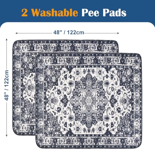 Image of Washable Pee Pads for Dogs, 2 Pack Reusable Puppy Training Pads 48 inchx48 inch Super Absorbent Waterproof Dog Training Pads, Non-Slip Potty Pads, Whelping Pads Litter Mat Navy Blue