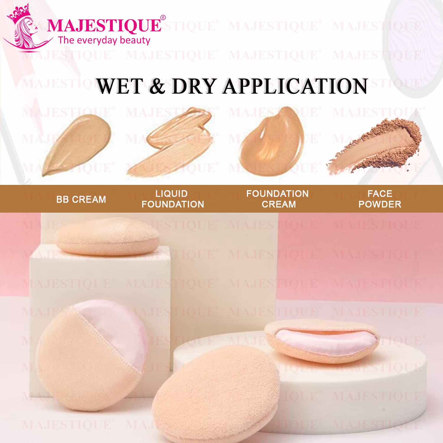 Majestique Cotton Powder Puffs Round, Makeup Puffs Pads, Washable Large Face Body Powder Puffs for Loose Mineral Powder (Champagne-colored) 3