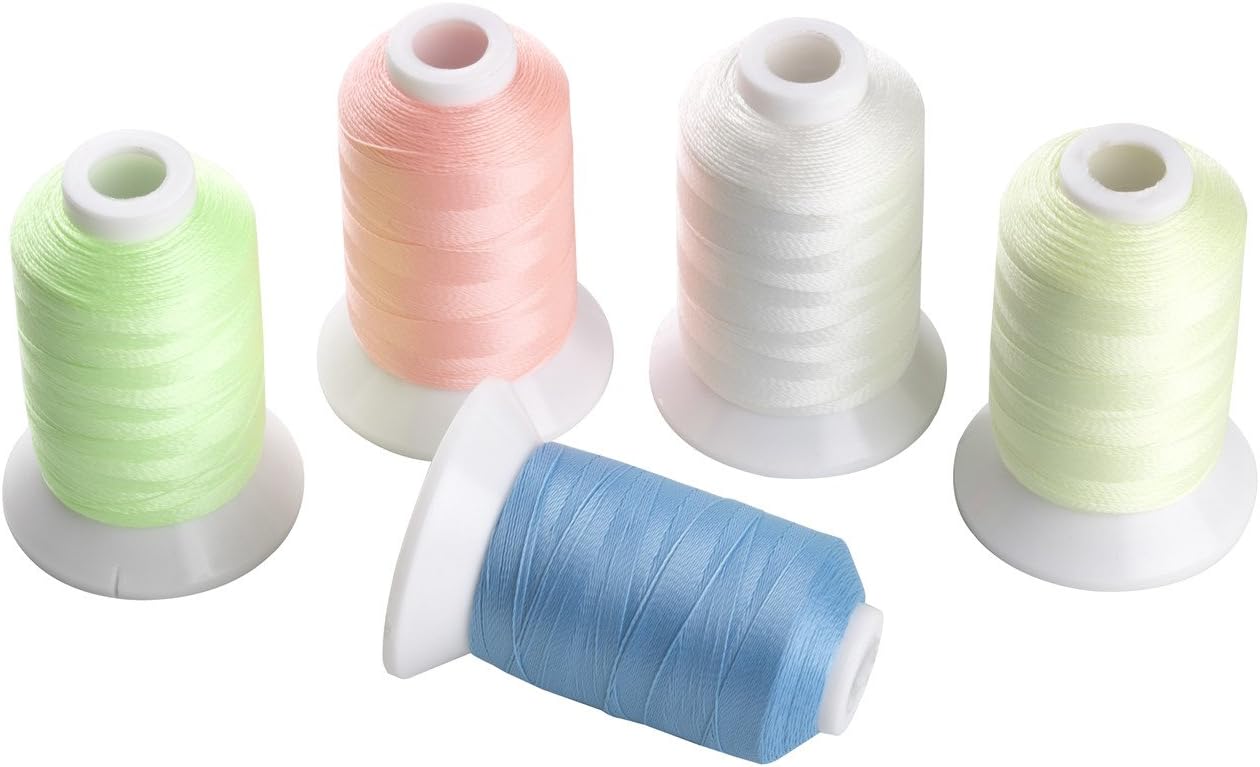 Simthread 5 Colors Glow in The Dark Embroidery Thread 1000 Yards Each for Brother Janome Pfaff Babylock Singer Bernina Husqvaran and Most Home Embroidery Machines Special Embroidery Designs