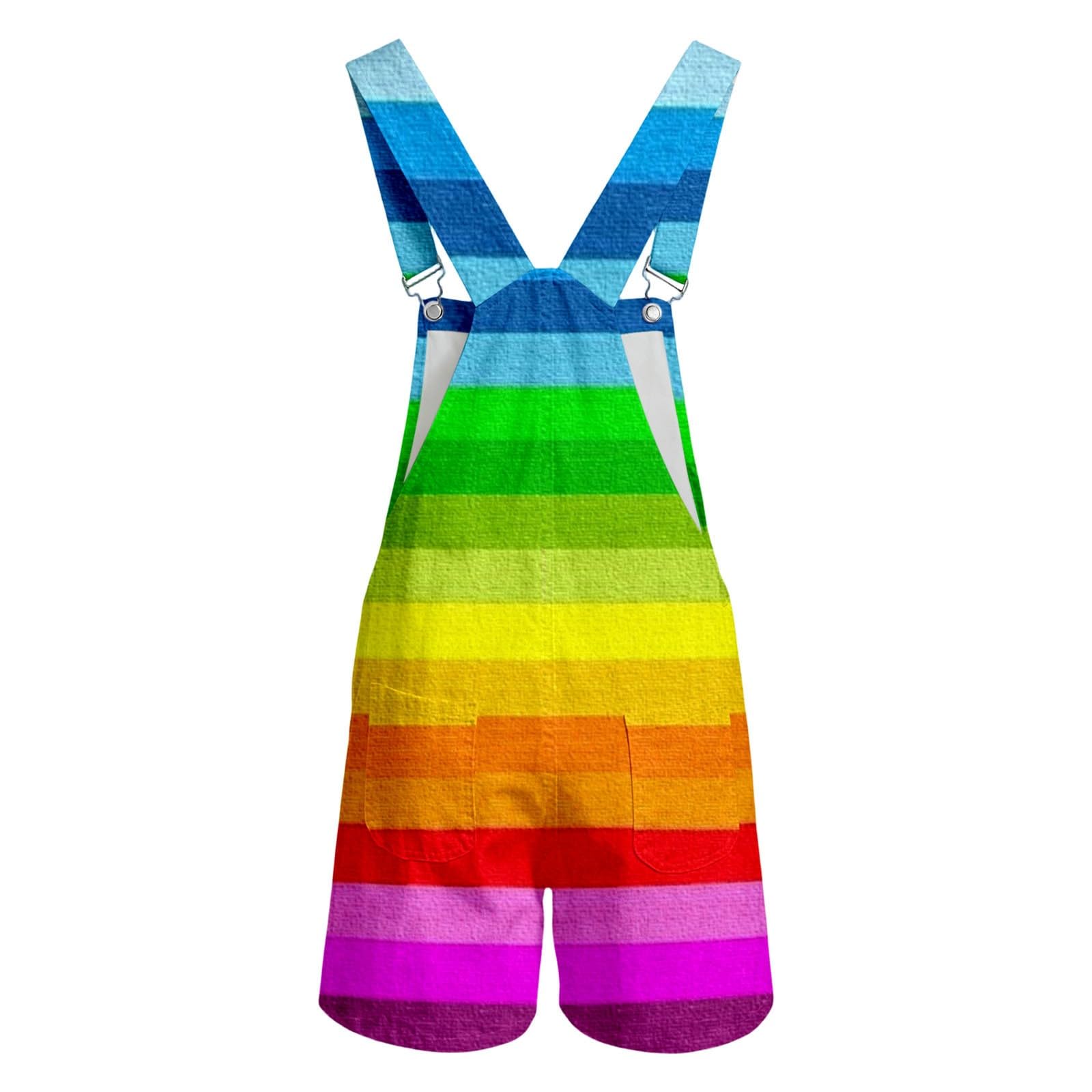 Hawaii Männer Hose Pride Outfit Herren Latzhose Herren Kurz Rainbow Print LGBTQ Arbeitslatzhose Bunt Grafik Party Streetwear Funky Kurze Jumpsuit Arbeitshose Vintage Latzhose Overalls