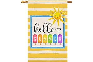 Hello Summer Beach House Flag 28 x 40 Vertical Double Sided Outdoor Decorations
