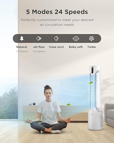 Miniatura 3 de AIRMATE Ventiladores de torre sin aspas con purificador de aire, gran volumen de aire de 1500 CFM, ventilador de pie 2 en 1 de 45 pulgadas para