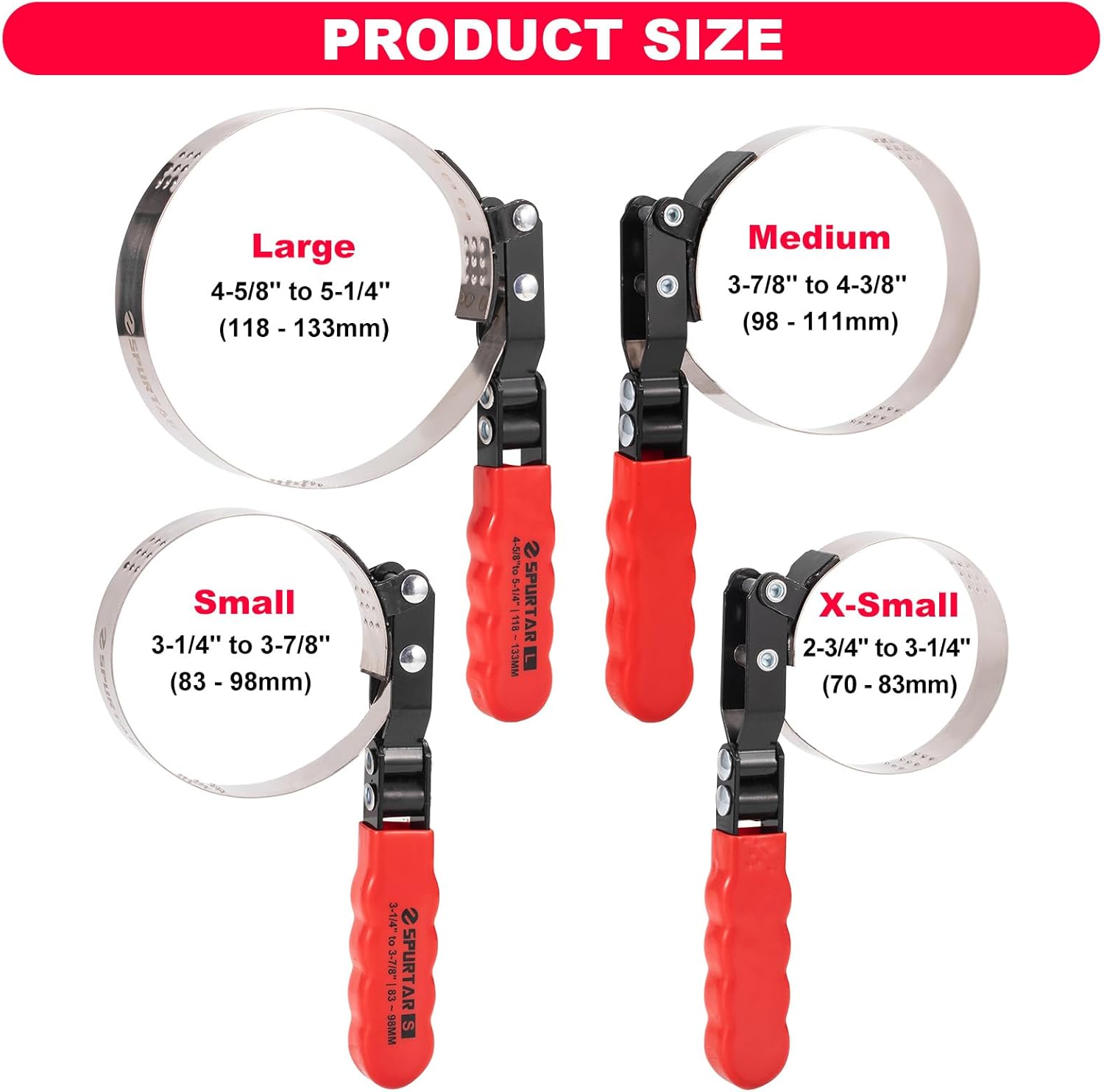 Spurtar Swivel Oil Filter Wrench Set of 8, Adjustable Wrench 2-3/4" to 5-1/4" (70-133mm), 9" & 12" Universal Oil Filter Pliers, 3-Jaw Oil Filter Removal Tool for 4S Shop Auto Repair Mechanic DIY