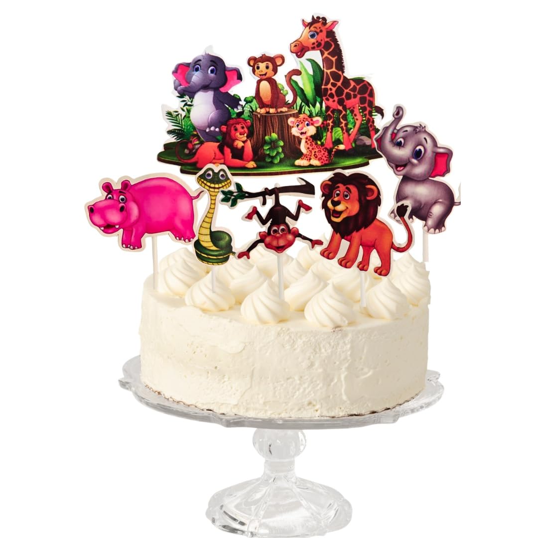 PRETTY UR PARTYPretty Ur Party Jungle theme Cake Topper, Cake Toppers for Kids, Girls, Cake Decoration Supplies, Jungle Safari theme Cake Accessories, Handmade Topper