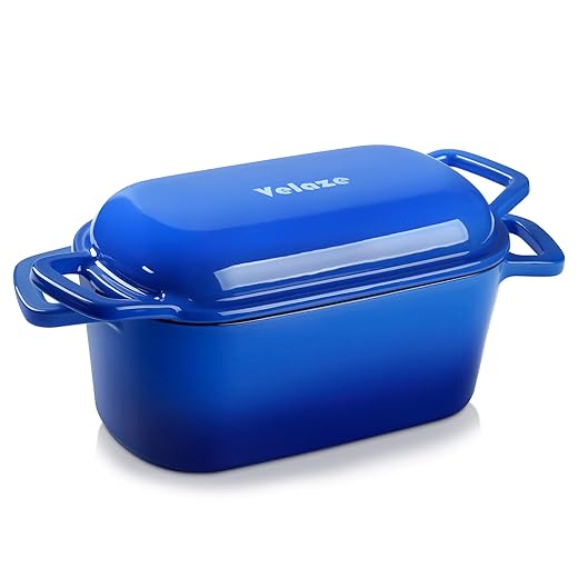Velaze 3.6QT Dutch Oven for Bread Baking,Oval Cast Iron Enameled Bread Oven Pan with Lid and Dual Handles,Oven Safe to 500°F for Homemade Sourdough Bread(Blue)
