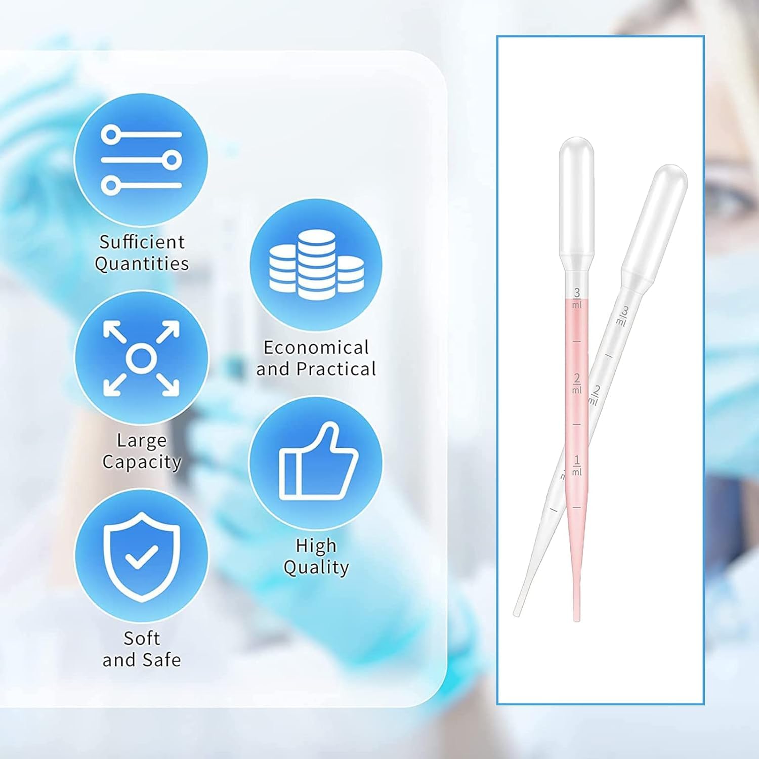 100 Stück Pipette, Einweg Transferpipette Aus Kunststoff, 3 Ml Wiederverwendbar Pipetten, Transparente Messpipetten, Transferpipetten für Labor, Klassenzimmer, Experiment
