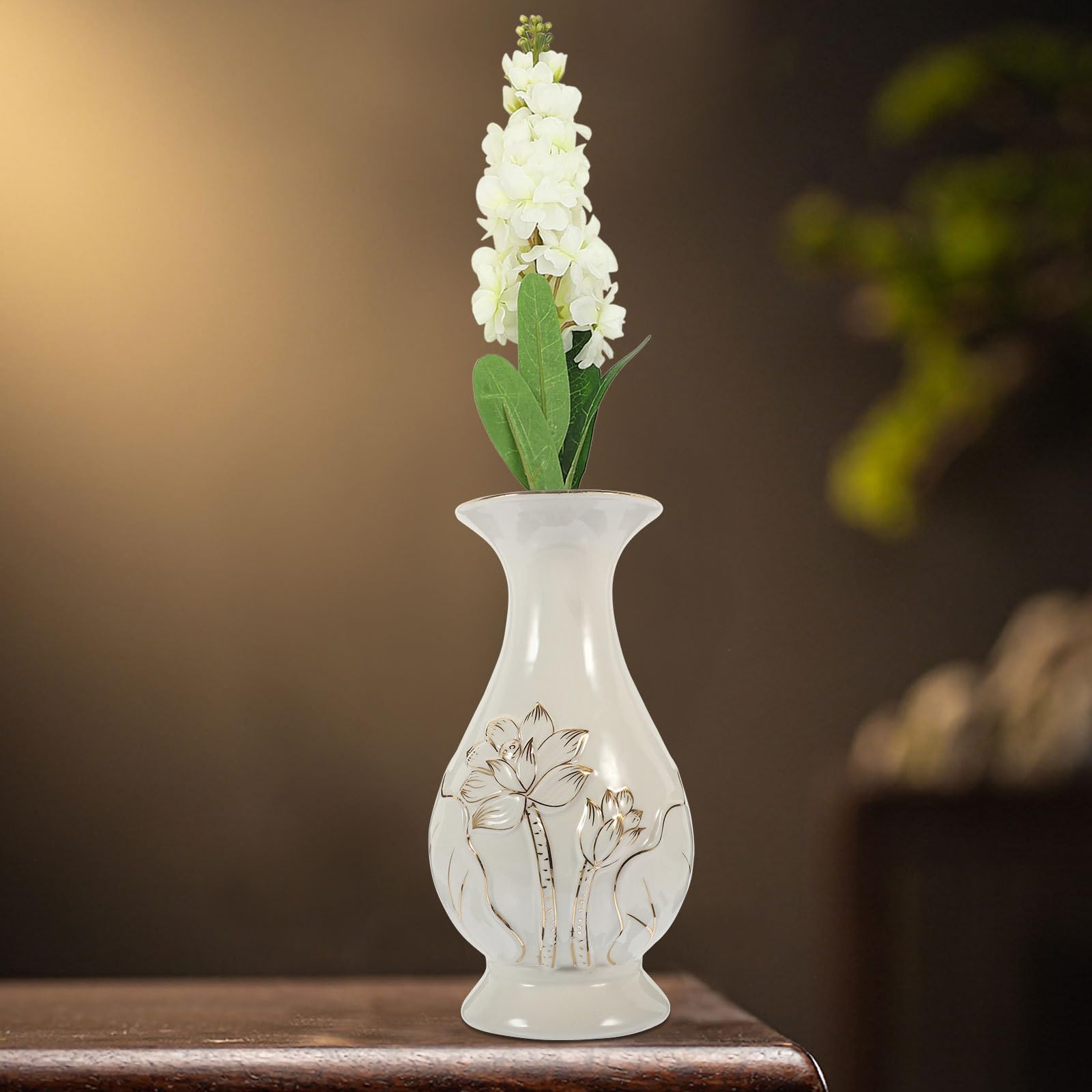 Tofficu Tempelvasen-Set, Keramik, Lotus-Design, kleine Blumenvasen, 17 x 17 x 8 cm, dekorative Vase für Heimdekoration, buddhistischer Altar, 2 Stück