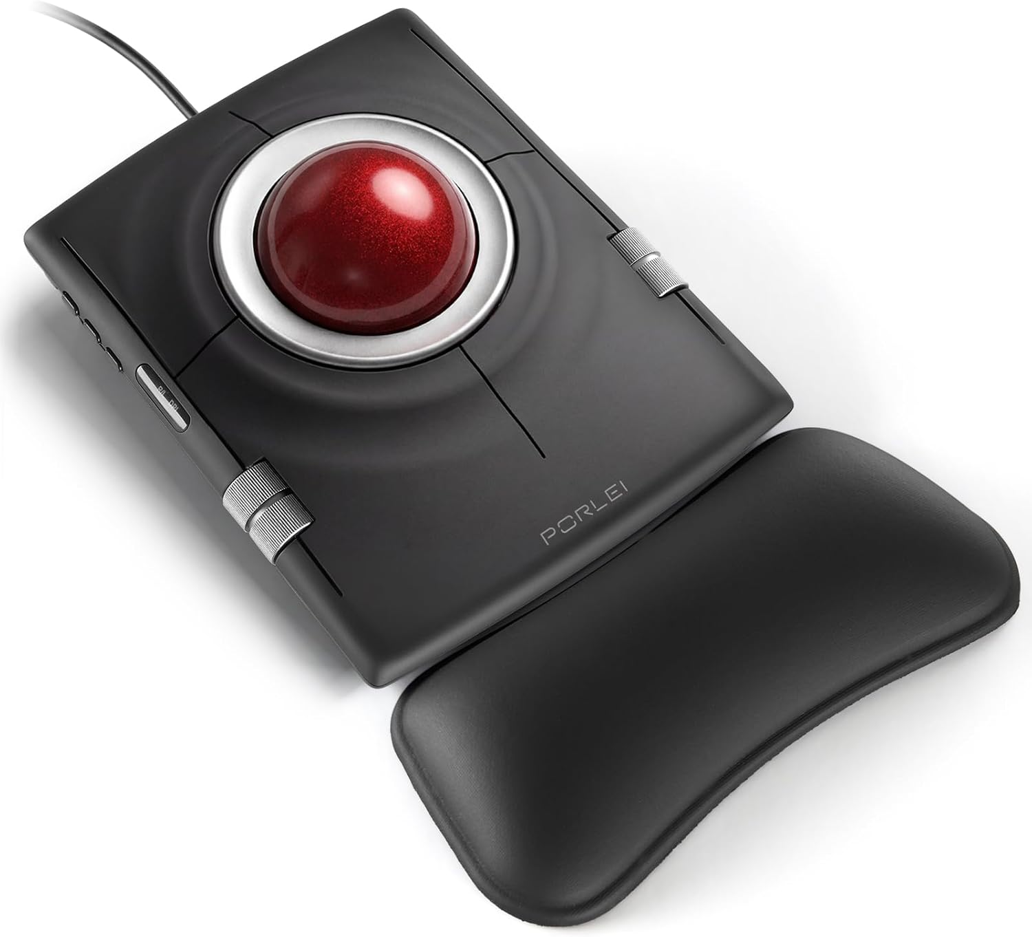 Wired Trackball Mouse, Ergonomic Finger Control Trackball with 55mm Large Ball, 4-Level Adjustable DPI, Ambidextrous Design, Wrist Rest Included, Compatible for PC, Laptop, Mac, Windows-Red