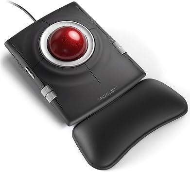 Wired Trackball Mouse, Ergonomic Finger Control Trackball with 55mm Large Ball, 4-Level Adjustable DPI, Ambidextrous Design, Wrist Rest Included, Compatible for PC, Laptop, Mac, Windows-Red