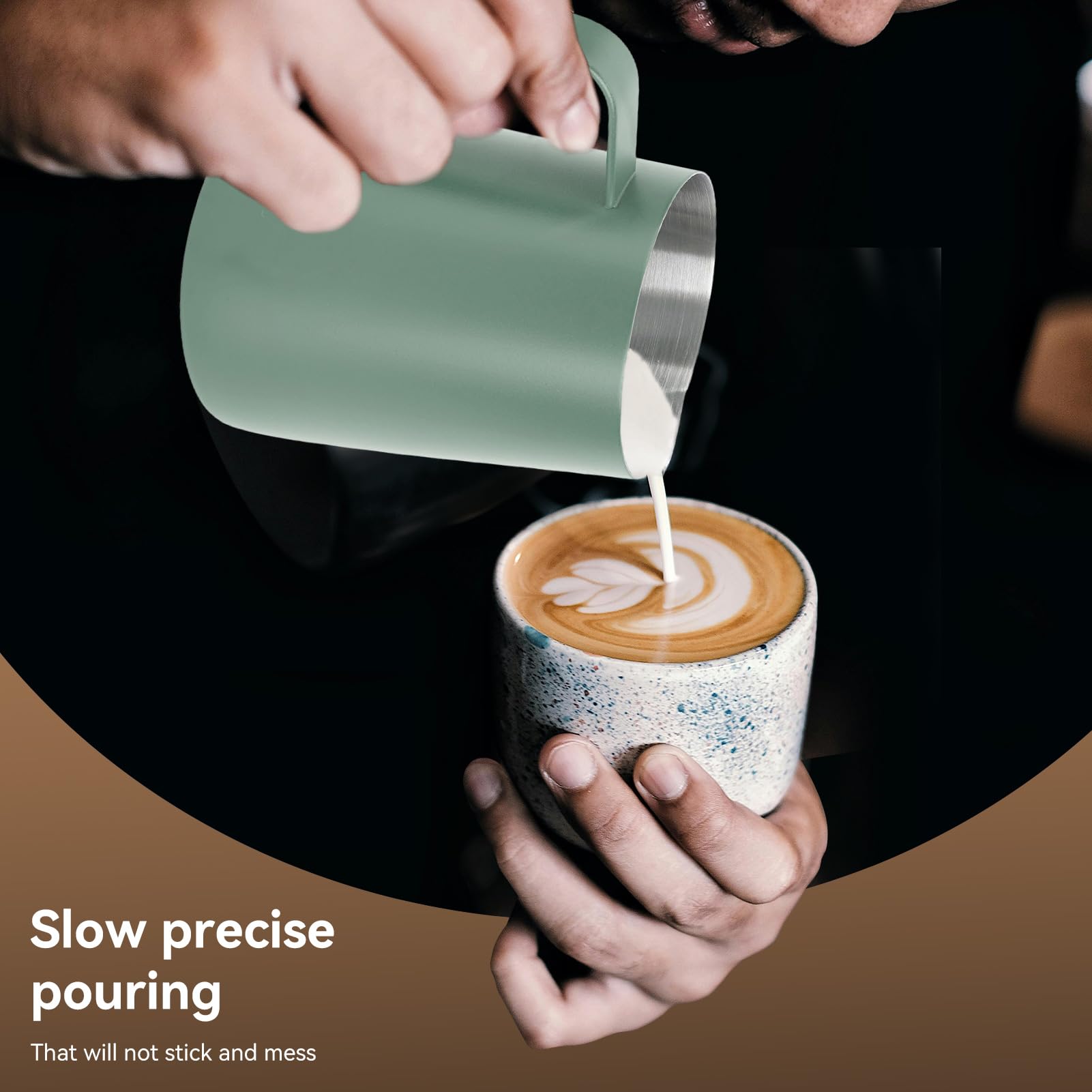 Jarra Para Espumar Leche, Jarra Humeante De Espresso De 480 Ml, Jarra De Leche De Acero Inoxidable, Taza Para Espumar Leche, Jarra Para Leche, Taza Para Café(Verde oscuro)
