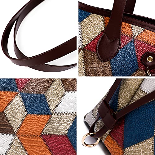 Juego de 2 piezas: bolso tote y cartera para mujer, bolsos de hombro con combinación de colores en PU miniatura 5