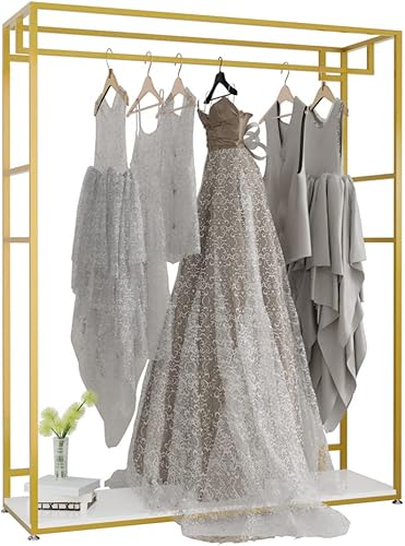 Miniatura 7 de HOMEKAYT Percheros dorados con estantes, perchero de ropa para vestir de deshierbe al por menor, estante independiente, bolsas de zapatos,