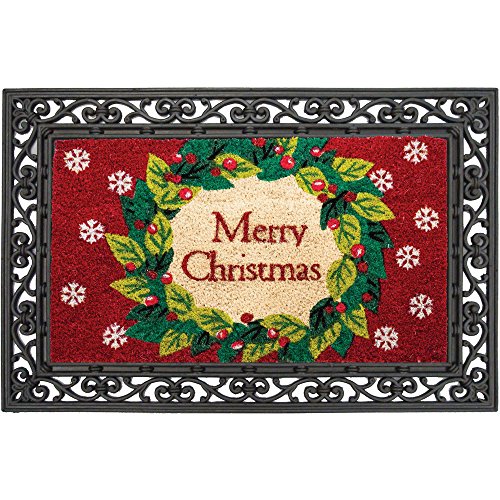 Evergreen Flag Merry Christmas Wreath Coir Fiber Door Mat