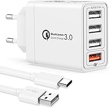 Multiple USB Charger with USB Type C Cable, 4 Ports USB Plug Quick Charge 33W QC3.0 Mobile Charger Fast Charging Adapter Fast Charger for iPhone 16 15 Pro,iPad,Samsung S24 S23/S22/S21,Xiaomi