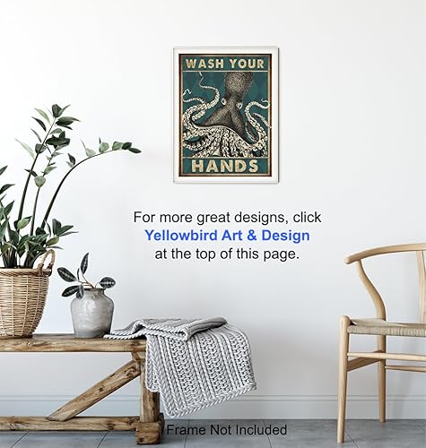Miniatura 6 de nautical Bathroom Wall Art 11x14 - Beach Coastal Octopus Bathroom Decor - Wash Your Hands Sign - Funny Decorations - Small Bath Wall Decor - Cute