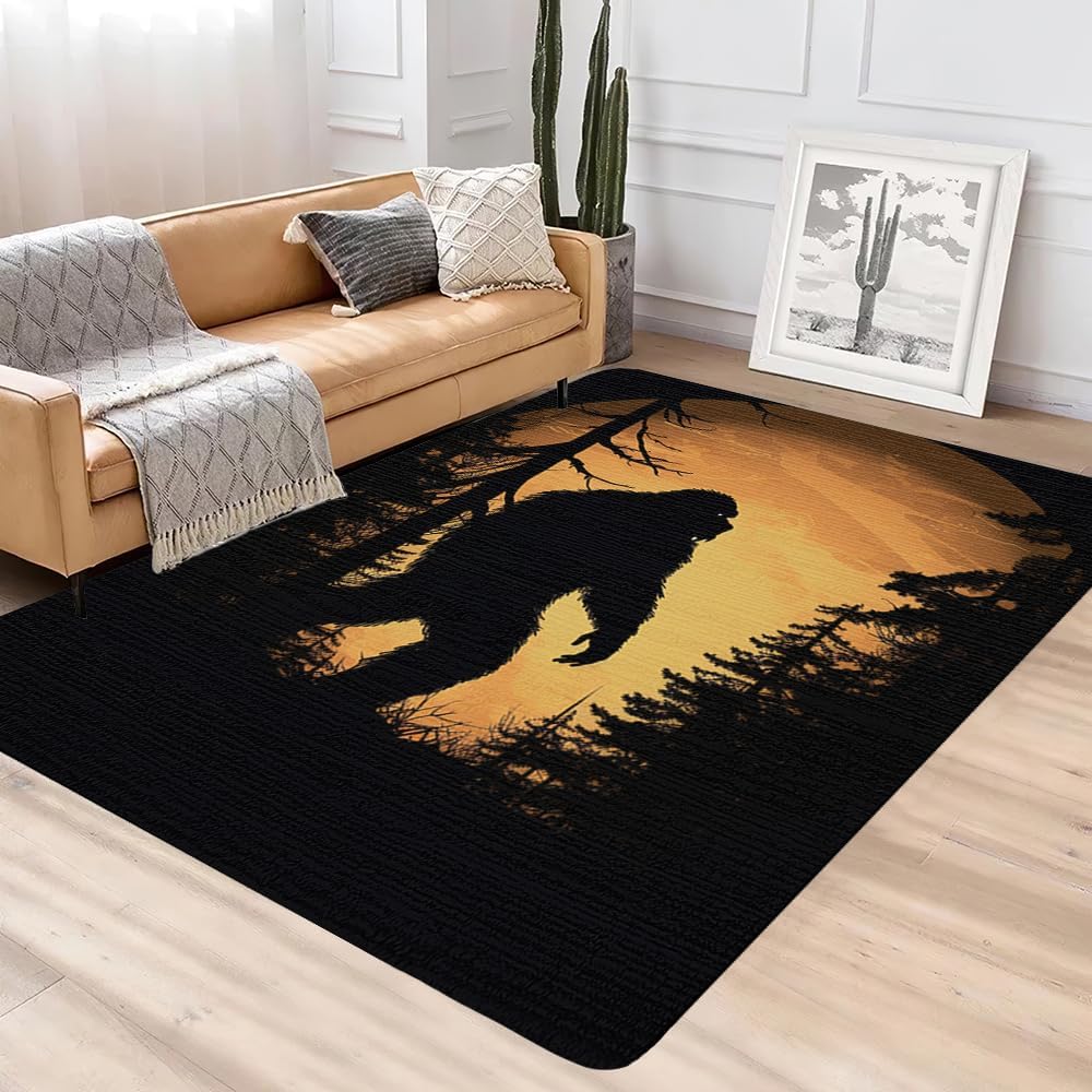 Vintage Bigfoot Rug - Black Forest Sasquatch Area Rug, Personalized Pattern, Soft Washable, Non-Slip, Indoor/Outdoor