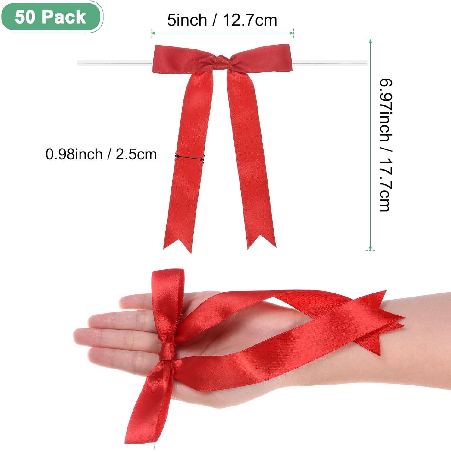 Home and Garden Parts 50-Pack Satin Ribbon Twist Tie Bows 7x5" Bow Twist for Craft Red #CN/251024/08831