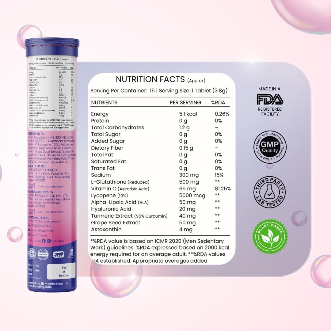 Radiant Skin L-Glutathione Supplements for Skin Brightening 15 Effervescent Tablet with Vitamin C, Hyaluronic Acid & Antioxidants | Mixed Berry Rush Flavor for Healthy and Glowing Skin — Amazon image 9
