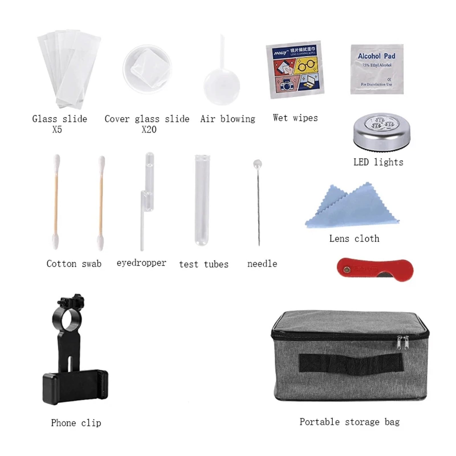 Microscopio biológico monocular de 40x-2000X for Estudiantes, educación, Laboratorio, HD, Luces LED, Soporte for teléfono móvil, Estudio, Vacaciones