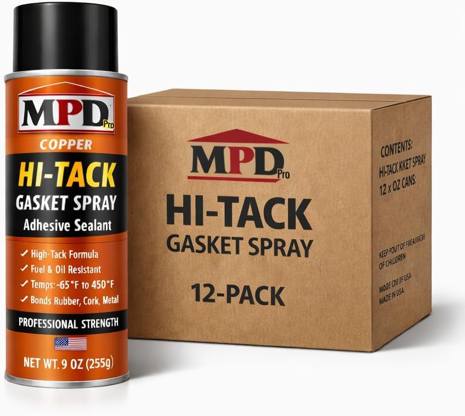 MPD Pro Hi-Tack Gasket Spray Adhesive Sealant – High-Tack Aerosol Gasket Bonding Spray, Fuel & Oil Resistant, −65°F to 450°F, Professional Assembly Aid, (2-Pack)