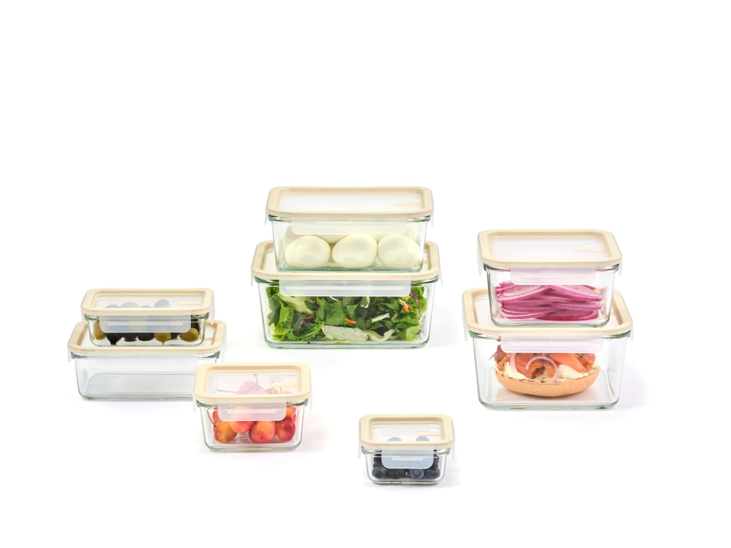 Glasslock Sens Frischhalteset aus Glas, luftdicht und auslaufsicher, 8 verschiedene Größen, rutschfester Deckel, mikrowellen- und ofenfest, perfekt für die Zubereitung von Mahlzeiten, Lunchbox