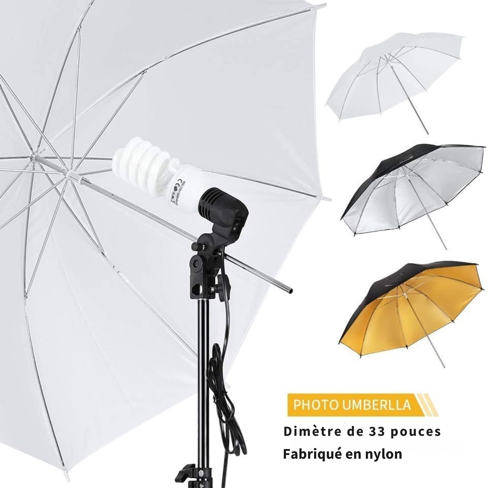 LEADZM Kit Studio Photo et éclairage, 2m x 3m Système de Support de Toile de Fond, Ampoules LED Parapluie Continu pour Portrait et Photographie Vidéo (LE002)