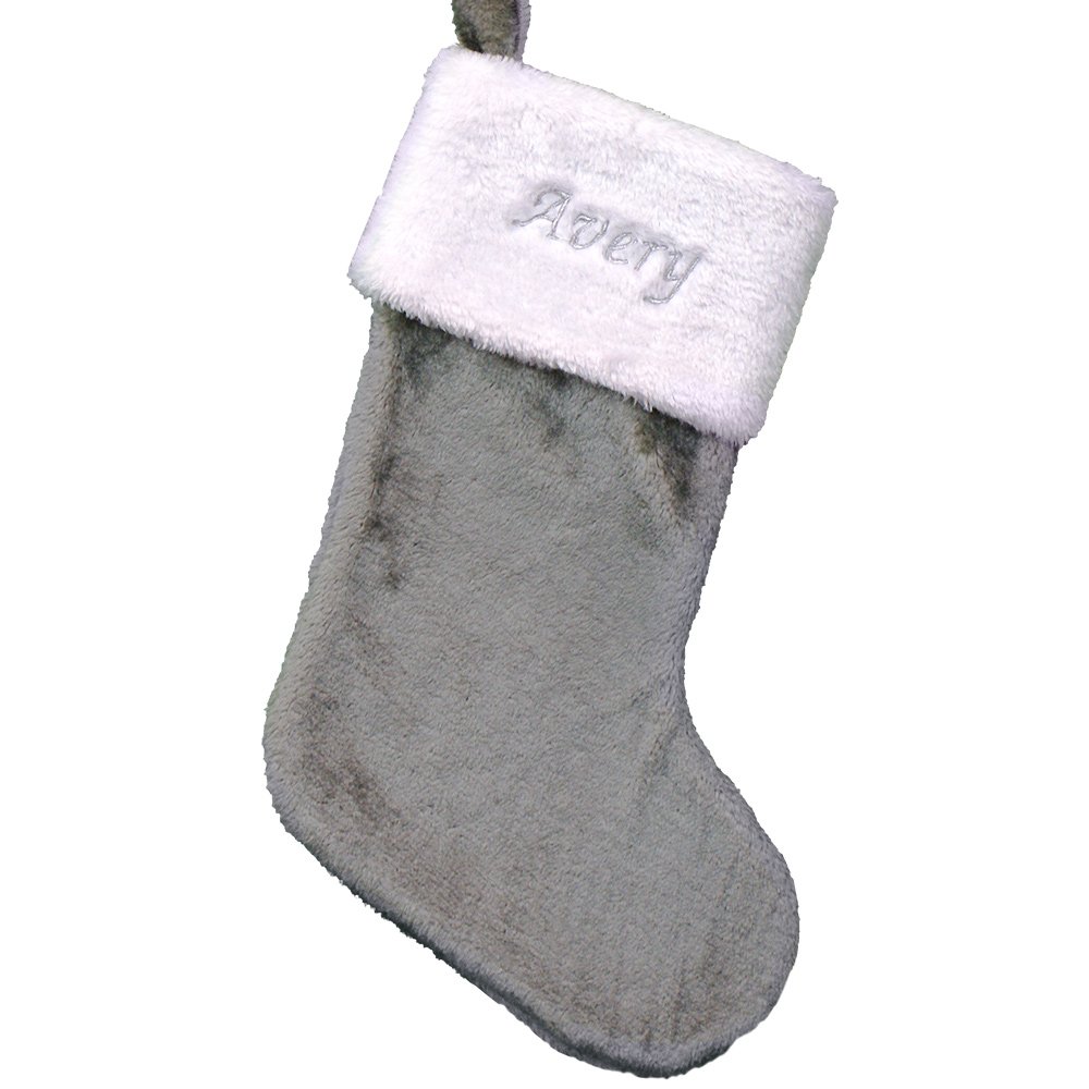 GiftsForYouNow Embroidered Grey Plush Personalized Christmas - stockings and holders | Mubboo