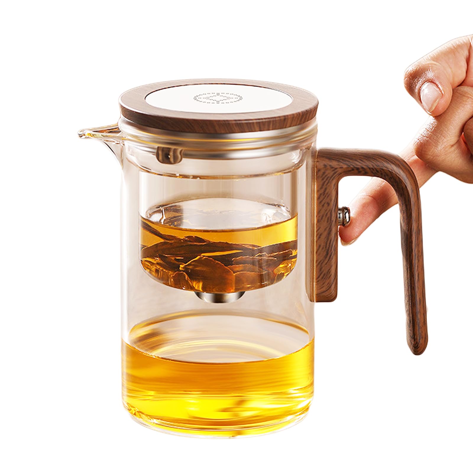 Enchantipot Magic Tea Pot dzbanek do herbaty, magiczny dzbanek do herbaty z separacją wody, funkcja Press Control, Magic Tea Pot with Wooden Handle (800 ml, kolor drewna)