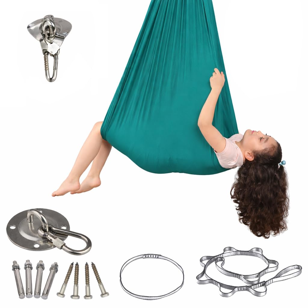 Aerial Yoga Hängematte, Sensorische Nestschaukel für Indoor & Outdoor, Anti-Gravity, mit Befestigungsset, bis 210 kg belastbar, für Entspannung, Stretching & Training (Dunkelgrün, 280 x 150 cm)