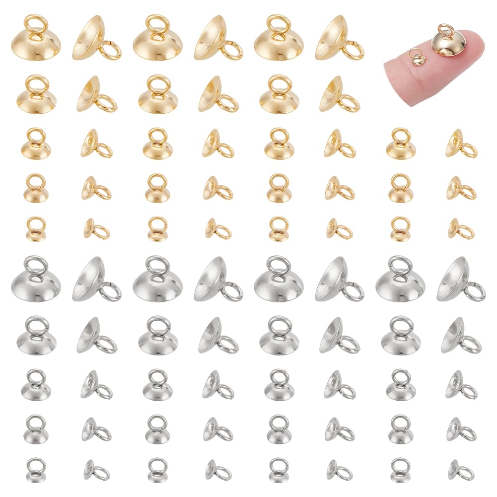 UNICRAFTALE Circa 100 pezzi 5 dimensioni in acciaio inox perla cappuccio pendente arieta 2 colori tondo barbiere chiusura oscillante fascino perline connettori fai da te