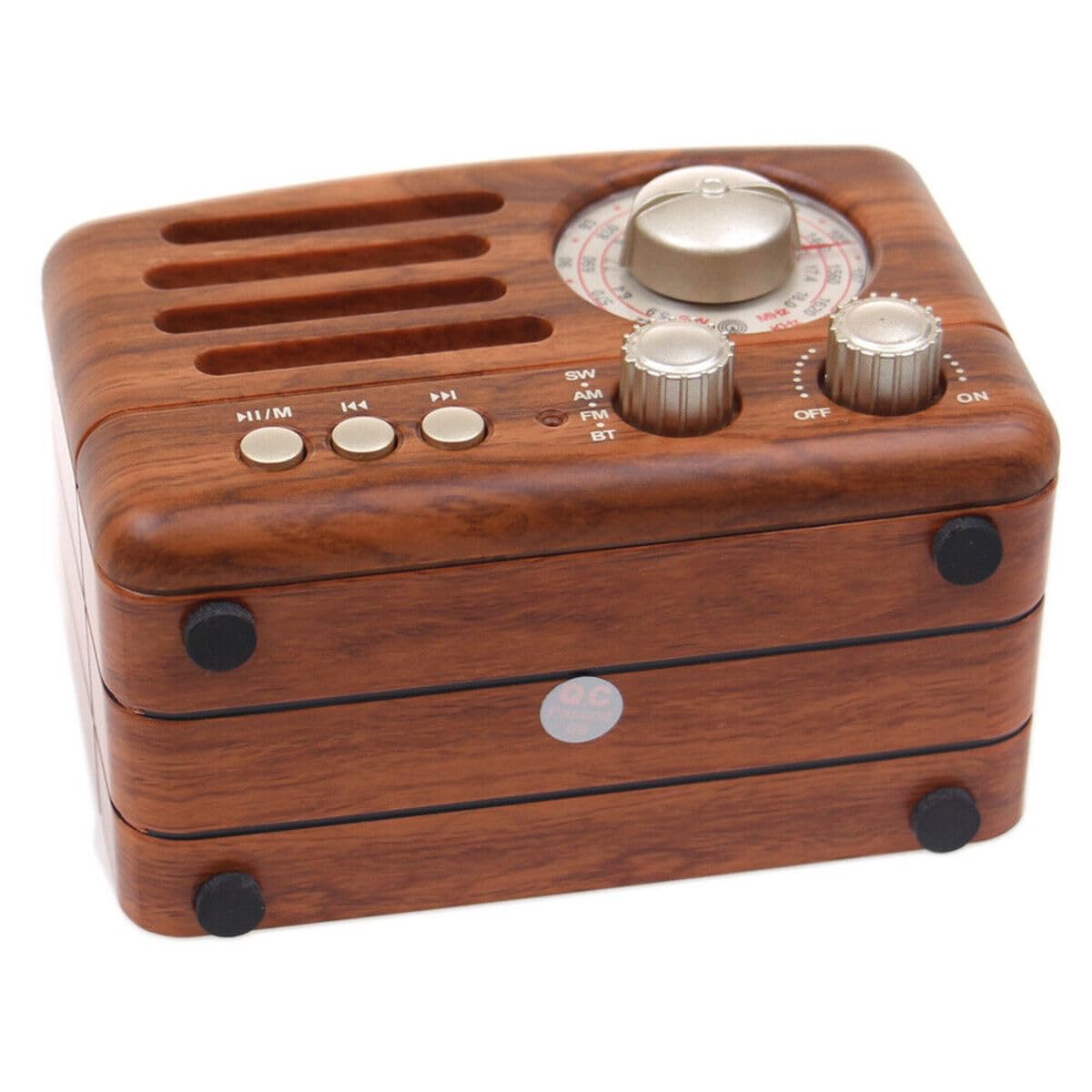 Vintage Holz-Radio mit Bluetooth, AM/FM/SW, MP3-Player, USB/SD-Kartenslot, Akku, Retro-Design