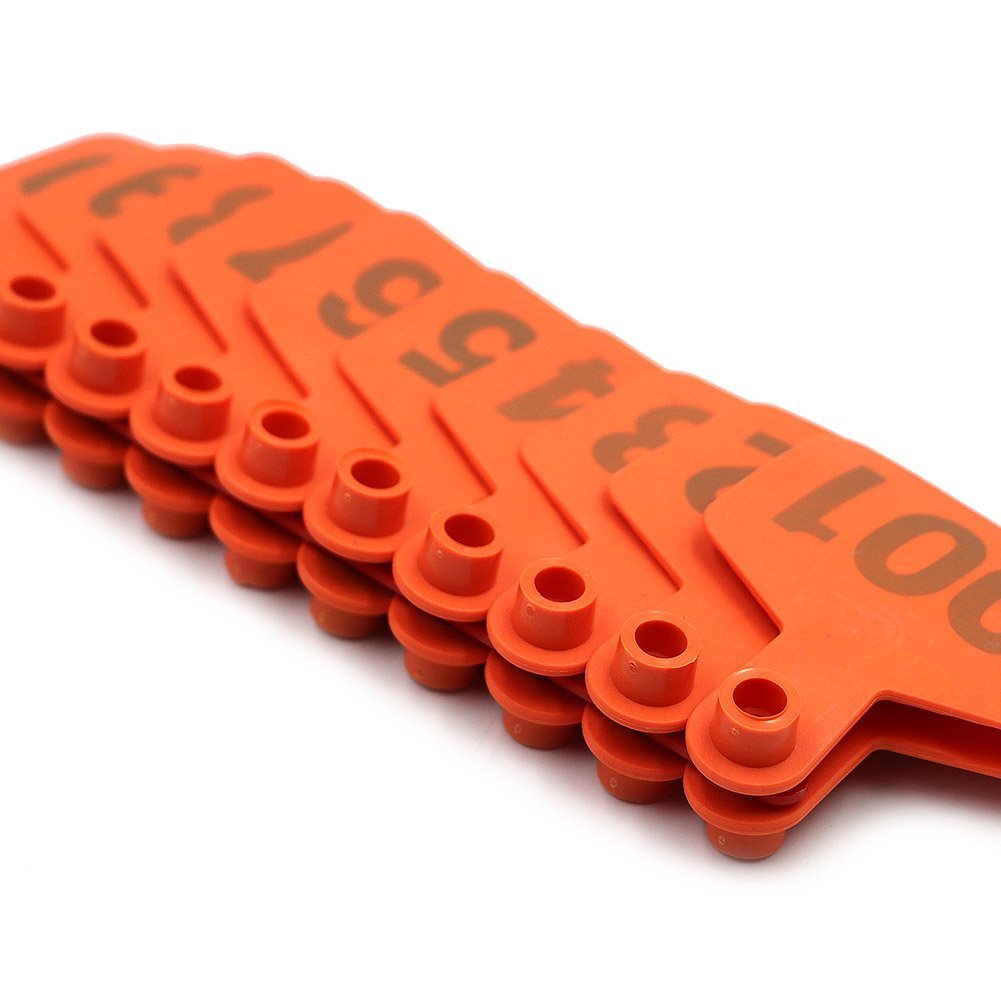 Marchi Auricolari Numerati 001-100 TPU Arancioni Identificazione per Bovini Capre Pecore Maiali
