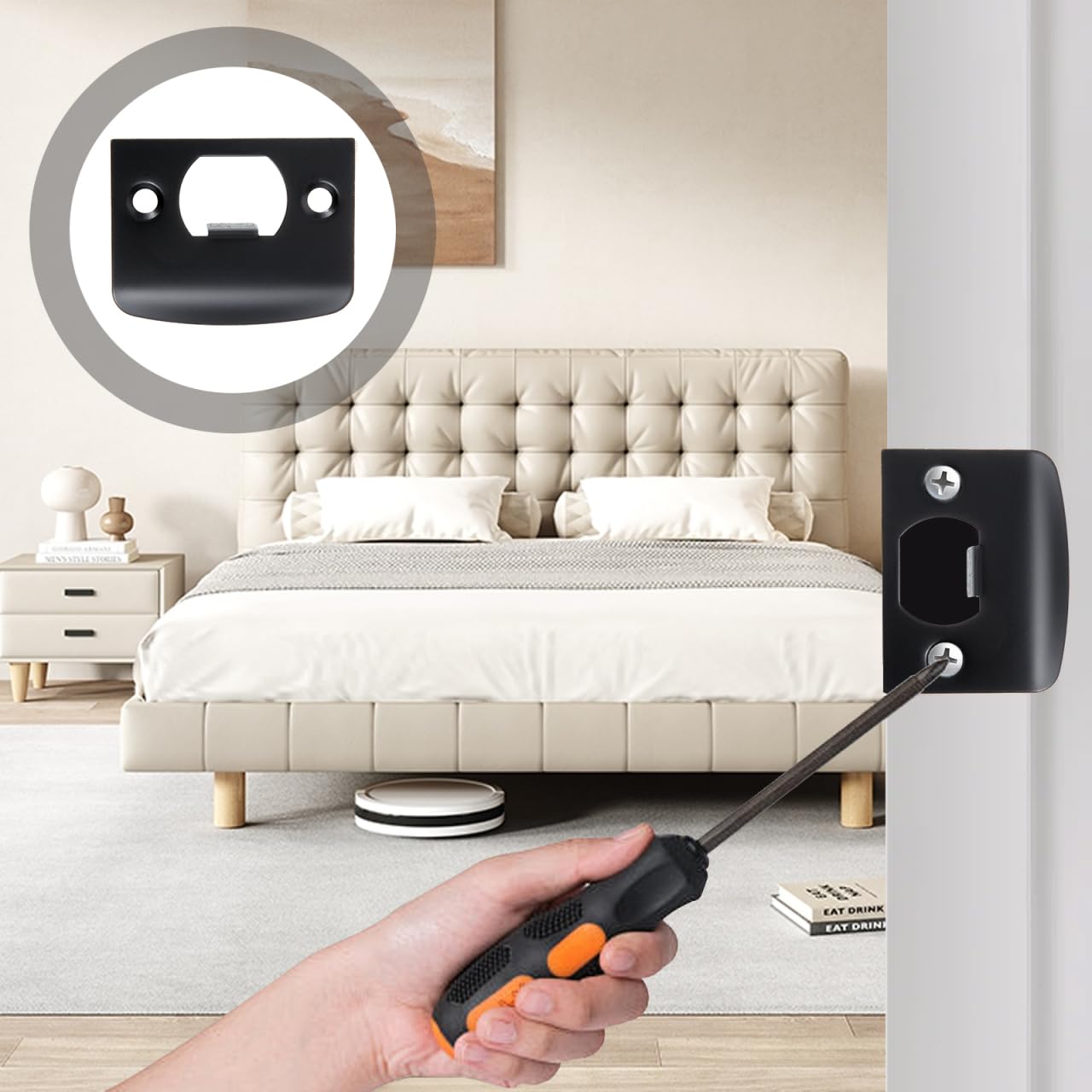 DOITOOL Lot de 20 plaques de gâche de porte noires et noires avec ergots en acier inoxydable, kit de renforcement de porte