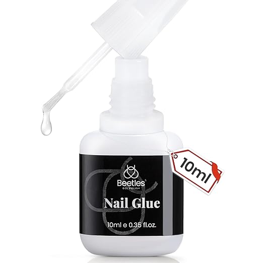 Beetles Super Strong Nail Glue for Press On Nails 10ML No Uv Light Needed Brush On Glue for Nail Tips Acrylic & Fake Nails Long-Lasting & Durable