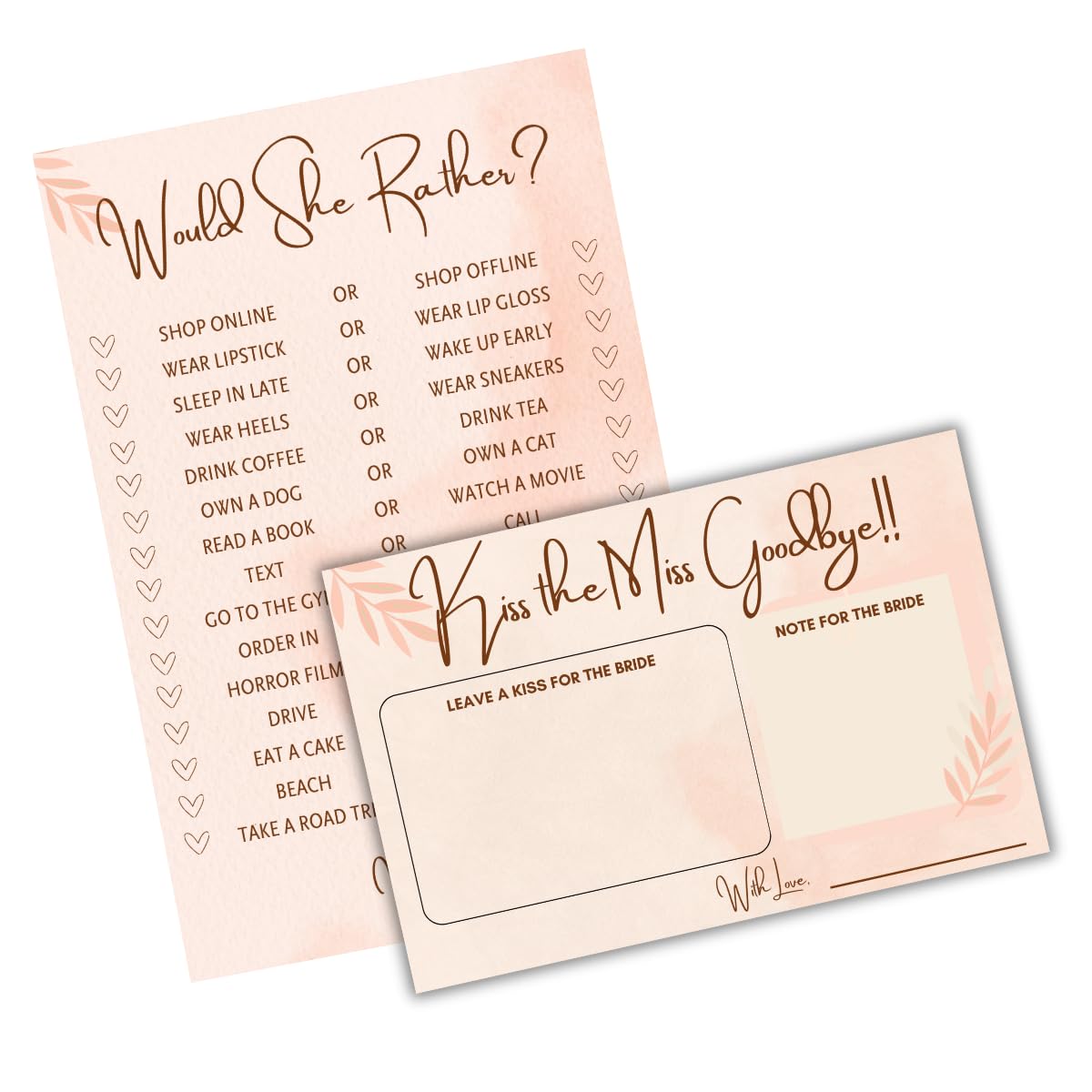 The Decor Cycle Bridal Shower, Combo Games Pack of 20 (10 Each) Kiss The Miss Goodbye and Would She Rather Cards, Bachelorette Party, Hen's Party, Bride to be Celebrations, Farewell Party