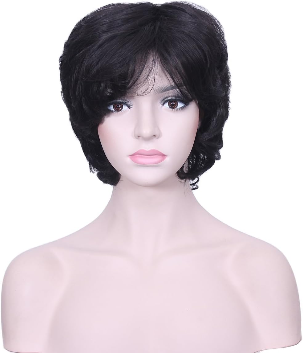 Deifor Short Curly Messy Hair Synthetic Fiber Wigs for Women Cosplay Daily Use Natural As Real Hair (Black)