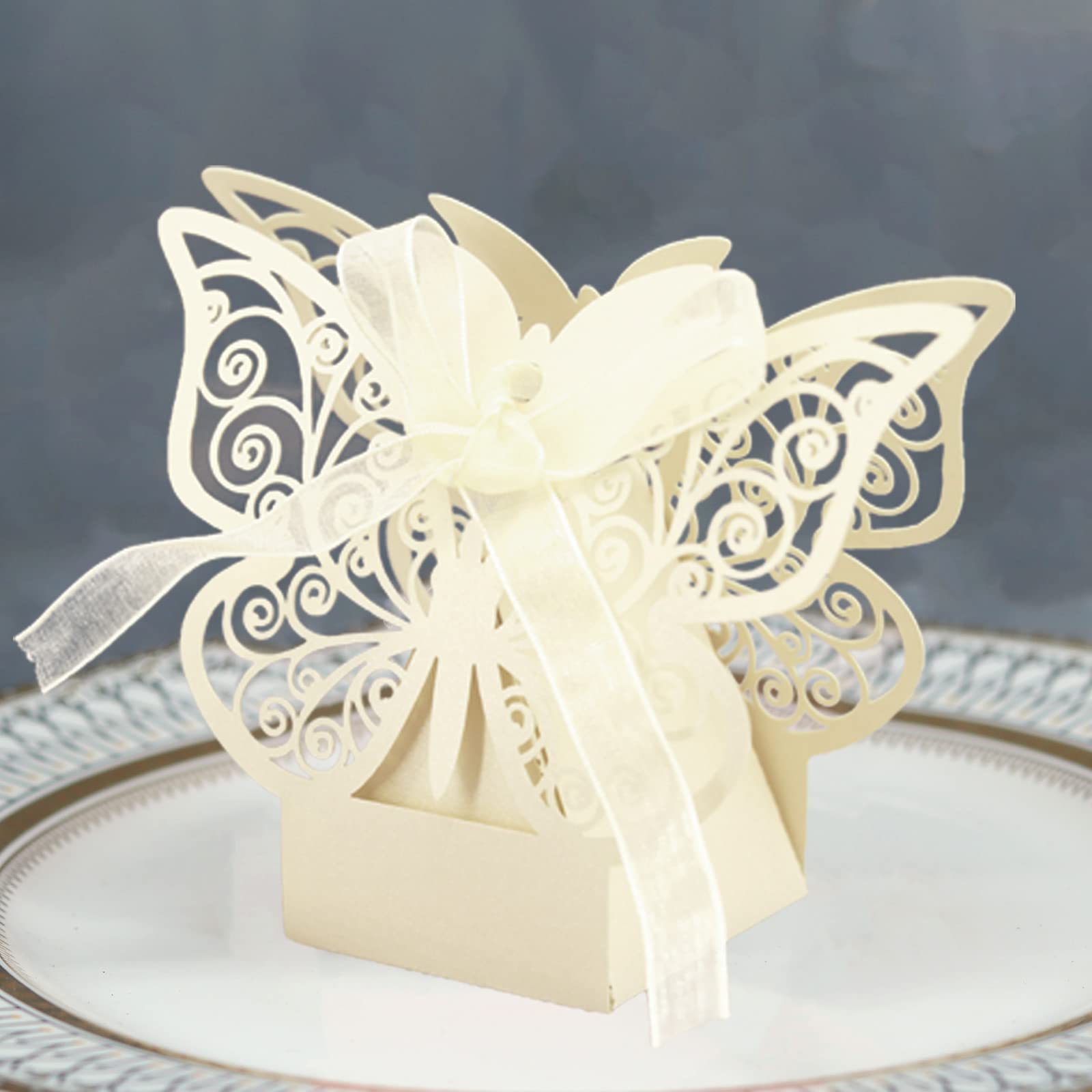 Lot De 30 Boîtes à Dragées Mariage Blanc Nacré Élégant Avec Ruban - Bonbonnières Cadeaux Invités