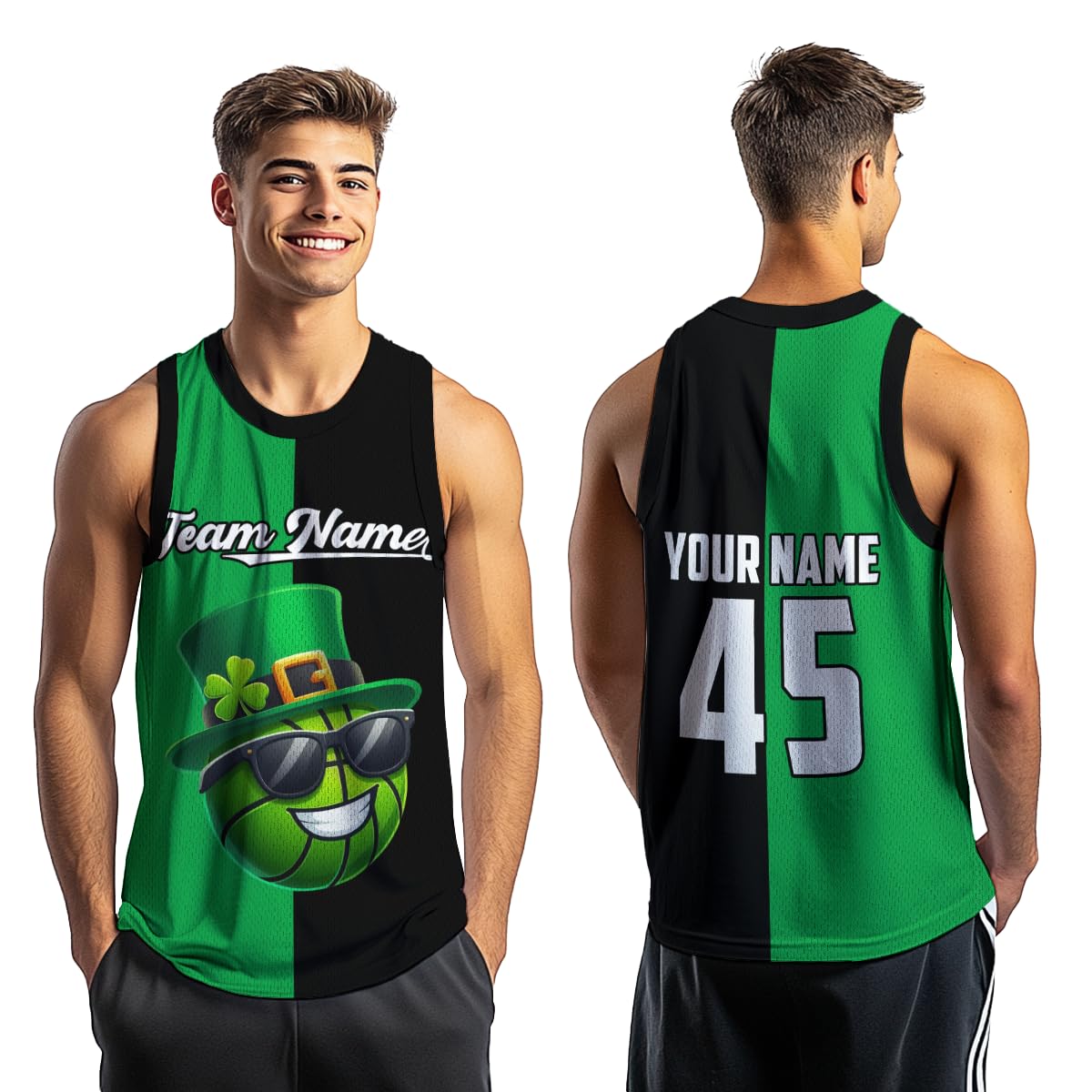 PIONAMZIOZ Custom Basketball Shamrock Lucky Clover Irish St Patrick's Day Leprechaun Basketball Jersey with Team (US, Alpha, Small, 5X-Large, 4)
